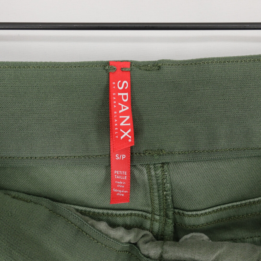 Spanx Stretch Twill Pants Womens S  Petite Green Cropped Wide Leg High Rise - Picture 9 of 11